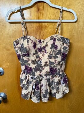 Jessica Simpson Beige Cami with Purple and Gray Floral Print Peplum